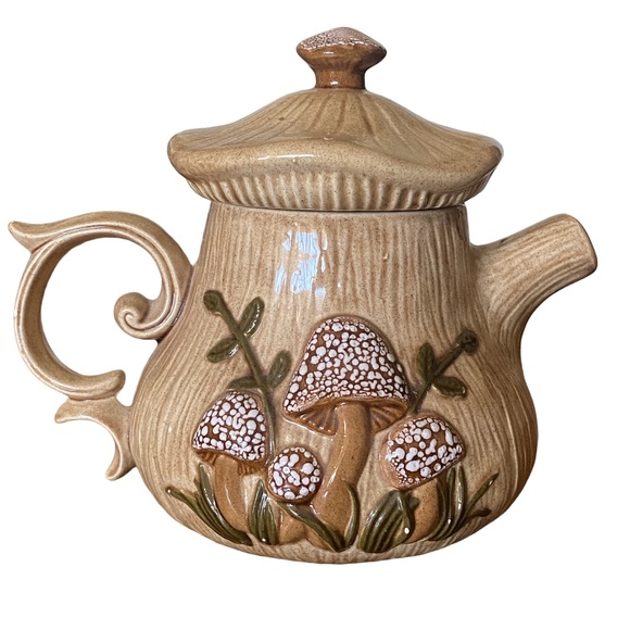Arnel’s Beige Ceramic Mushroom Teapot Pitcher Set 70s Cottagecore 2pc - Picture 9 of 16